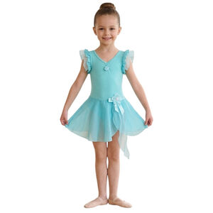 iEFiEL Girls Ballet Dance Dress Turquoise Chiffon Skirt Size M